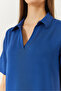 Women's Blue V-Neck Short Sleeve Slit Basic Dress 5621 60261424 - 5