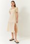 Women's Beige Watermelon Sleeve Square Neck Back Detailed Slit Linen Dress 35174 60261427 - 4