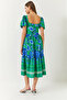 Women's Green Watermelon Sleeve Square Neck Patterned Terikoton Dress 60261412 - 6