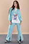 Green Girl's Floral Printed Shirt and Jogger Pants 3 Piece Set 20475 - 5