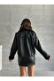 Laminated Leather Zipper Coat - Black | |   F1511 - 5