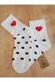 2 Pairs Black(Unseam) White(Unseam) Women's Socks Polka Dot Heart College Cotton Silvery Socks 36-40 - 2