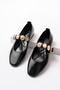 Duyra Black Patent Leather Bareti Accessorized (1 cm Heeled) Round Toe Babet with Bareti