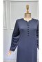 Women's V-Neck Viscose Combed Fabric Buttoned Mother Dress - 2