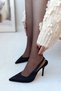 Modesty Pointed Toe Satin V Low-Cut Stitching Detail Back Open Stiletto Evening Dress Heeled Women's Shoes - 2