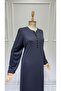 Women's V-Neck Viscose Combed Fabric Buttoned Mother Dress - 3