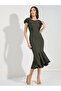 Ruffled Mermaid Hem Bodycon Midi Dress