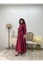 Modest Wear Burgundy Side Bow Long Poplin Flared Dress - 6