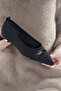 Women's Black Oval Buckle Detailed Pointed Toe Knitted Ballet Ballet - 2