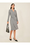 Houndstooth Wrap Blazer Knee Length Dress with Buckle Detail