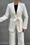 Women's double belted blazer jacket pants set - 7
