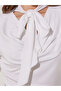 Solid Tie-Up Neck Long Sleeve Top - 6