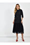 Lace Insert 3/4th Sleeves A-Line Midi Dress - 2