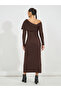 Rib Knit Asymmetric Neck Sweater Midi Dress - 6