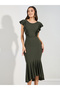 Ruffled Mermaid Hem Bodycon Midi Dress - 2
