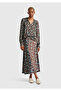 Women's Brown Viscose Mixed Patterned Long Skirt - 5