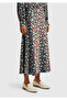 Women's Brown Viscose Mixed Patterned Long Skirt