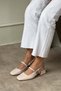 Harmony Beige Patent Leather Blunt Toe Belt Detail Short Heeled Women's Ballerinas - 7