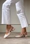 Harmony Beige Patent Leather Blunt Toe Belt Detail Short Heeled Women's Ballerinas - 2