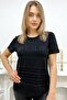 Large Size All Crystal Stone Black Crew Neck Cotton Women's T-shirt - 3