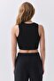 Women's Corded Cotton Stretch Fabric Crop Blouse Black 9014 - 4