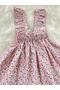 Girls' Pink Flowered Bowknot Ruffle Strap Salopet Dress (Made of 100% Cotton Fabric.) - 6