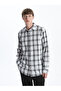 Regular Fit Long Sleeve Plaid Gabardine Men's Shirt
