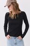Women's Boat Neck Ribbed Long Sleeve Blouse Black 9022
