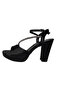 Women's Platform Black Stone Satin Single Strap Sandals Shoes - 3