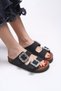 Phoebe Cara Women's Stoned Double Buckle Slippers 0012555 Matte Black