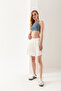 Women's White Elastic Waist Flared Skirt with Flared Shorts - 3