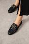 Dorotta Women's Ballet Flats with Laser Perforated Buckle in Black Leather - 2