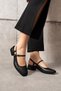 Beatta Women's Heeled Ankle Strap Thick Heeled Ballerinas Black Leather - 2