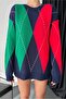 Women's Diamond Patterned Oversize Knitwear Sweater - 4