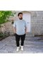 Shirt for Hajj and Umrah Short Sleeve Blue Hakim Collar K Linen Anti-Sweat 100% P Cotton Summer Wear - 3