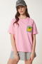 Cotton T-Shirt with Embroidery Pocket and Pink Color - 2