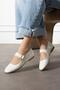 Hanna Women's Ballet Flats with Straps and Buckle in White Leather