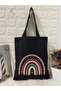 Bohemian Rainbow Black Canvas Tote Bag Cloth Bag, Pinterest Bag, Book Bag - 3