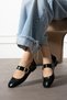 Hanna Women's Ballerina Flats with Straps and Buckle in Black Leather