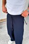 Navy Blue Textured Basic Baggy Pants - 2