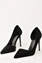 Women's Black Asymmetrical Thin Heeled Suede 9cm Heeled Side Slit Stiletto Classic Heels - 3