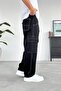 Black White Stitching Cargo Baggy Pants - 2