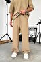 Beige Ribbed Baggy Trousers