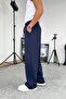 Navy Blue Textured Basic Baggy Pants - 3
