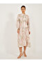 Printed Balloon Sleeves Tie-Up Neck Shirt Midi Dress - 2