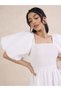 Puff Sleeve Square Neck Mini Dress with Smocked Detail - 3