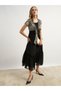 Contrast Animal Print Tie-Up Detail Midi Dress