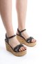 Cross Stone High Wooden Look Sole Skin Buckle Summer Women's Wedge Sandals Shoes - 4