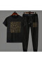 Arabic Calligraphy Font Shaped Green Gold Color Printed Regular Fit Unisex T-Shirt Sweatpants Set