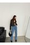 Kn Leg Star Embroidered Boyfriend Wide Leg Women's Jeans - 5